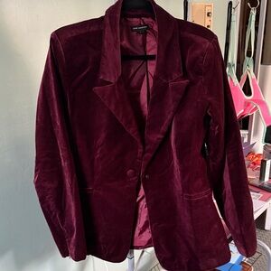 Good American Velvet Sculpted Blazer in Rich Burgundy
